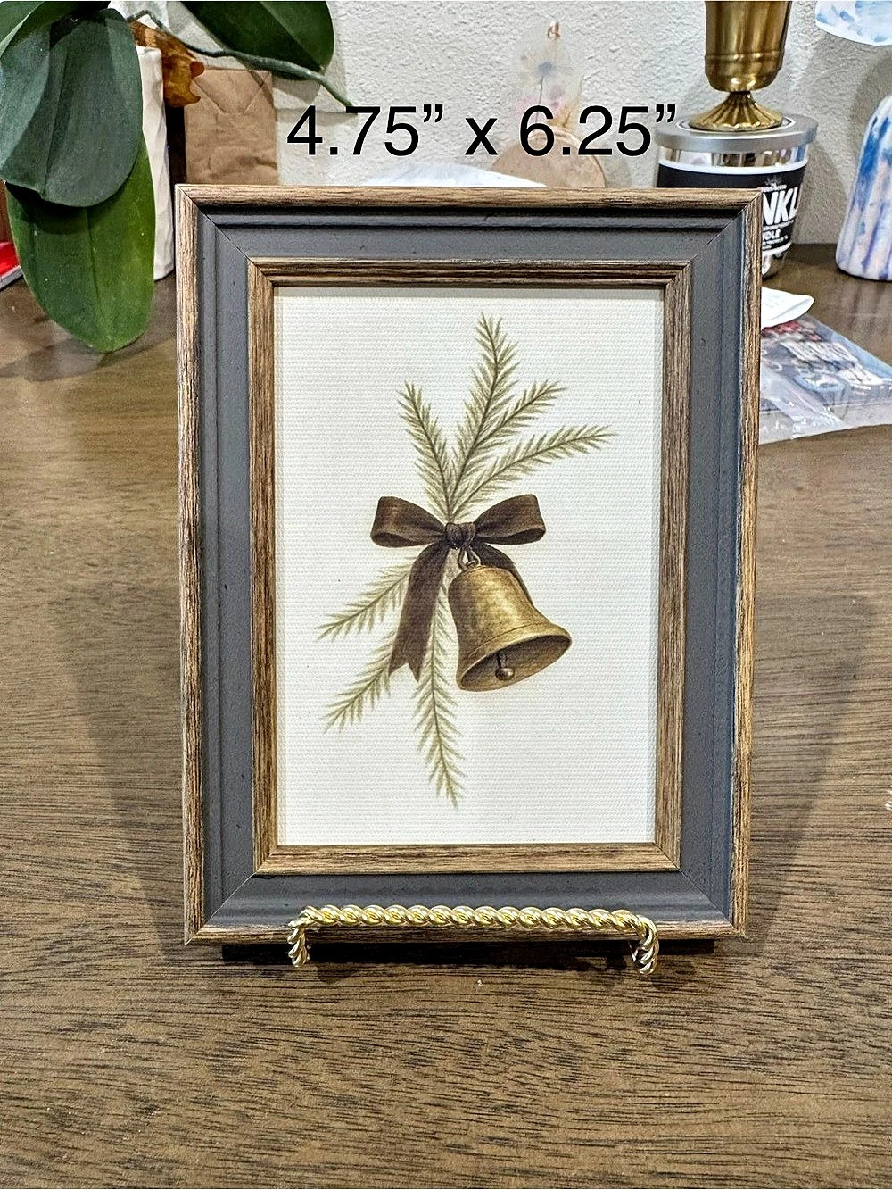 Viral Brown bow & Green Framed Holiday Bell Botanical canvas art Print
